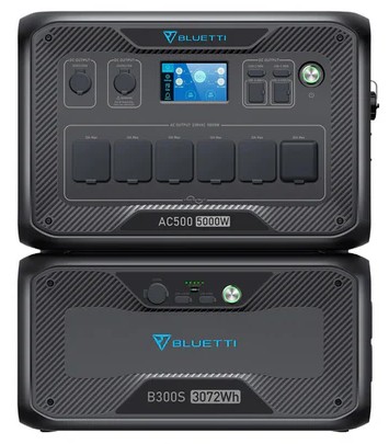 Painel frontal da estação de energia Bluetti AC500 + B300S